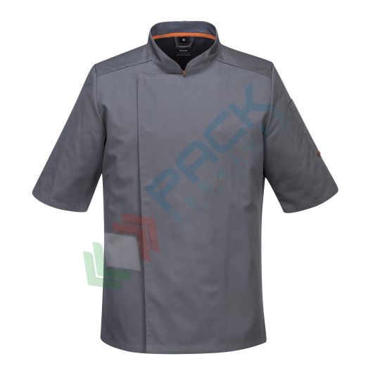 [C738SGRS] Giacca da lavoro, modello chef, tessuto MeshAir Pro, 65% poliestere + 35% cotone, 1 tasca, 190 gr, manica corta, colore grigio