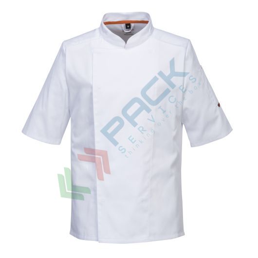 [C738WHRXL] Giacca da lavoro, modello chef, tessuto MeshAir Pro, 65% poliestere + 35% cotone, 1 tasca, 190 gr, manica corta, colore bianco