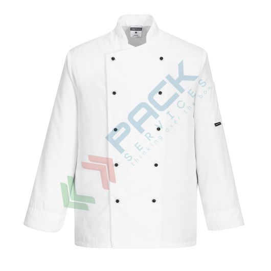 [C834WHRS] Giacca da lavoro, modello chef, tessuto Twil, 65% poliestere + 35% cotone, 1 tasca, 190 gr, manica lunga, colore bianco