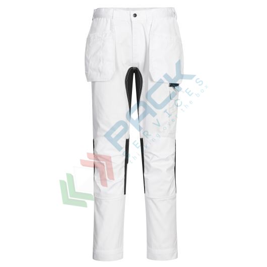 Pantalone da lavoro multitasche, 65% poliestere riciclato + 35% cotone, 245 gr, modello WX2 Holster Stretch, multifunzionale e confortevole, colore bianco