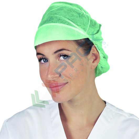 Cappellini monouso in TNT di polipropilene (PP) 154 g/mq, con visiera e retina, conf. 100 pz