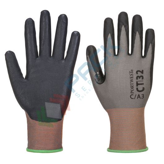 [CT32G8RXS] Guanti da lavoro resistenti al taglio (livello C) in DyUltra + poliestere con rivestimento in micro schiuma di nitrile perfetto per compiti di estrema destrezza, calibro 18, omologati EN 388, ideale per dispositivi mobili touchscreen, colore grigio/nero,