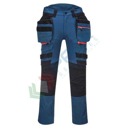 [DX440MBR41] Pantalone da lavoro con tasche rimovibili, tessuto Kingsmill Stretch, 93% poliestere + 7% elastan, 270 gr, omologato EN 14404, modello Holster DX4, vestibilità regular, colore blu metro