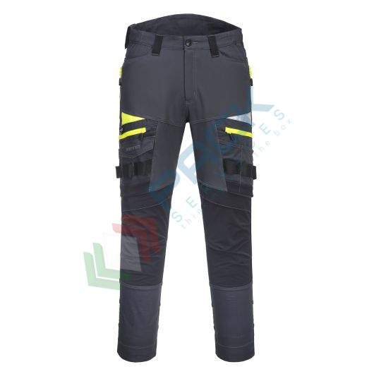 Pantalone da lavoro multitasche, tessuto Kingsmill Stretch 93% poliestere + 7% elastan, 270 gr, modello DX4, con banda riflettente HiVisTex Pro leggera, colore grigio metallo