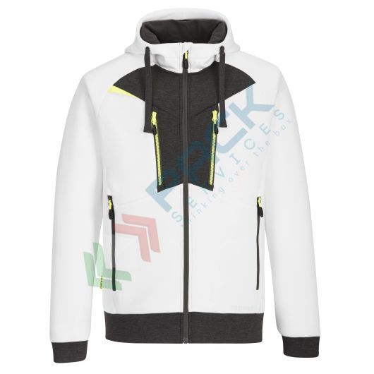 [DX472WHRXL] Felpa da lavoro con cappuccio, modello Stretch dinamico DX4, 75% poliestere + 20% rayon + 5% elastan, 330 gr, chiusura con zip,colore bianco