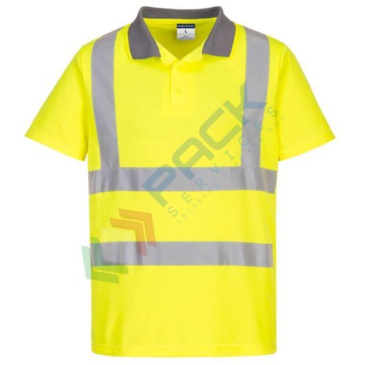 Polo alta visibilità in tessuto 100% poliestere riciclato, punto occhio di pernice, 175 gr, maniche corte, certificata CE + EN ISO 20471 Classe 2, colore giallo, tg. XXXL (Conf. 6 Pz)