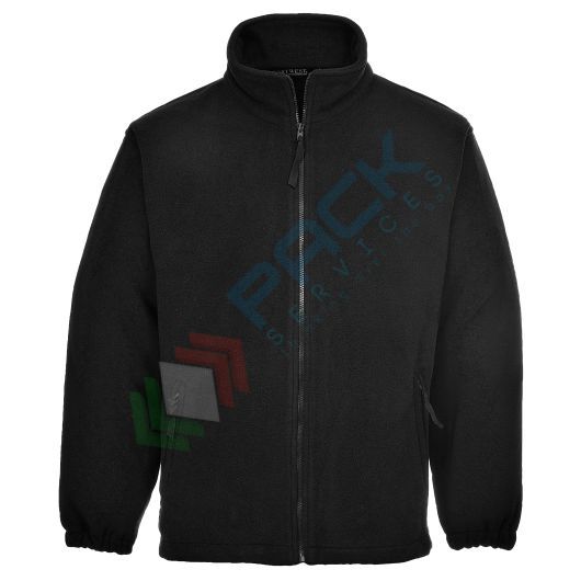 [F205BKRM] Pile da lavoro da uomo, colletto alto, senza cappuccio, modello Aran, 100% poliestere, 280 gr, chiusura con zip, omologato EN 14058, colore nero