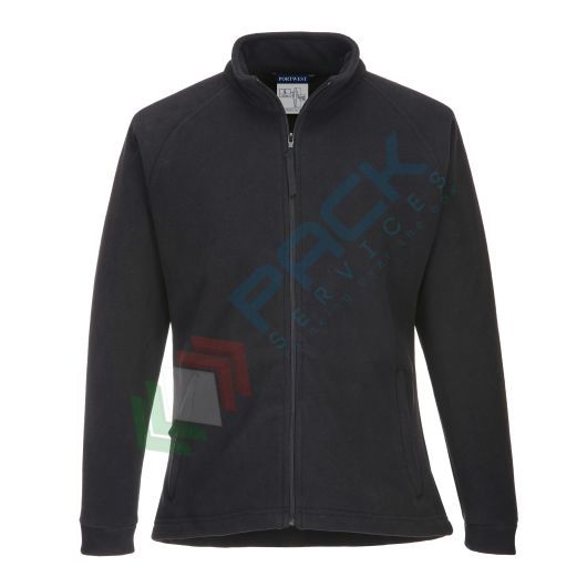 [F282BKRXS] Pile da lavoro da donna, colletto alto, senza cappuccio, modello Aran, 100% poliestere, 280 gr, chiusura con zip, omologato EN 14058, colore nero
