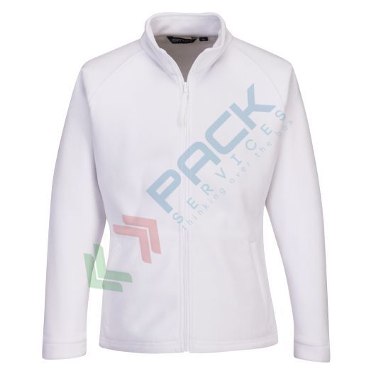 [F282WHRXS] Pile da lavoro da donna, colletto alto, senza cappuccio, modello Aran, 100% poliestere, 280 gr, chiusura con zip, omologato EN 14058, colore bianco