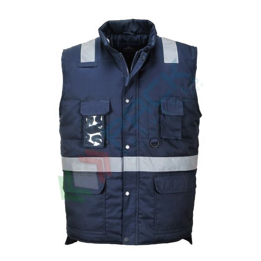 [F414NARS] Gilet alta visibilità 65% poliestere + 35% cotone twill, 190 gr, modello Iona, totalmente foderato e imbottito per intrappolare il calore con tasche scaldamani, omologato EN 17353 Tipo B3, colore blu navy, taglia S