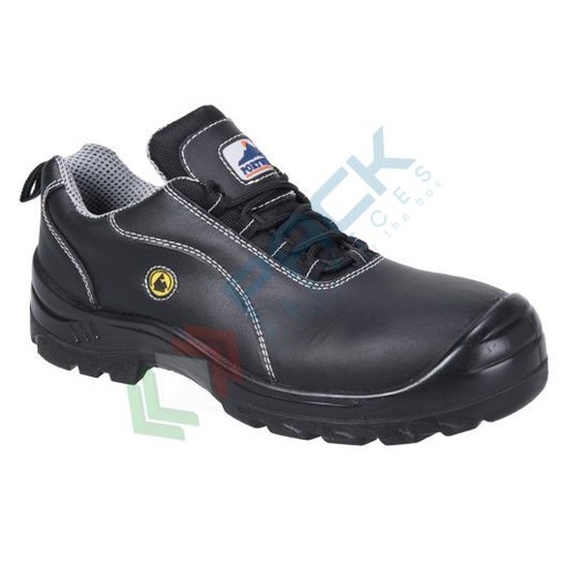 [FC02BKR37] Scarpe antinfortunistiche da lavoro S1 ESD, basse, serie COMPOSITELITE®, in pelle martellata, puntale in composito, omologate EN 61340, colore nero