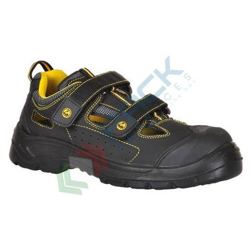 [FC04BKR45] Sandali antinfortunistici da lavoro S1P, bassi, serie COMPOSITELITE®, in pelle Nubuck martellata, puntale in composito, omologate EN 61340, colore nero (modello TAGUS)