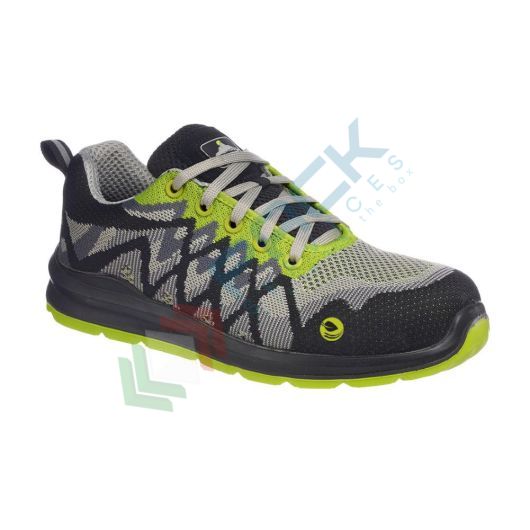 [FC08BKY41] Scarpe antinfortunistiche da lavoro S1P, serie COMPOSITELITE®, basse, in tessuto tecnico riciclato, puntale in composito, colore nero/giallo (modello ECO SAFETY TRAINER)