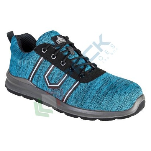 [FC25TER43] Scarpe antinfortunistiche da lavoro S3, basse, sportive, serie COMPOSITELITE®, in maglia con soletta in gel, puntale in composito, colore azzurro (modello ARGEN)