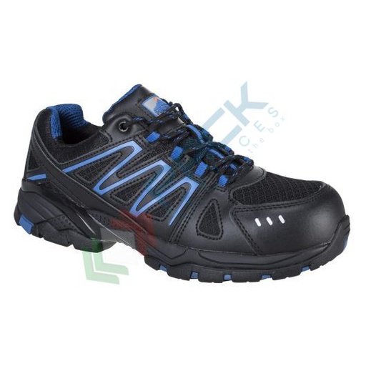 [FC67BKR38] Scarpe antinfortunistiche da lavoro S1, basse sportive, serie COMPOSITELITE®, in pelle martellata, puntale in composito, colore nero (modello VISTULA)