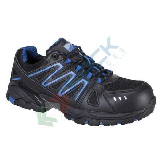 [FC67BKR40] Scarpe antinfortunistiche da lavoro S1, basse sportive, serie COMPOSITELITE®, in pelle martellata, puntale in composito, colore nero (modello VISTULA)