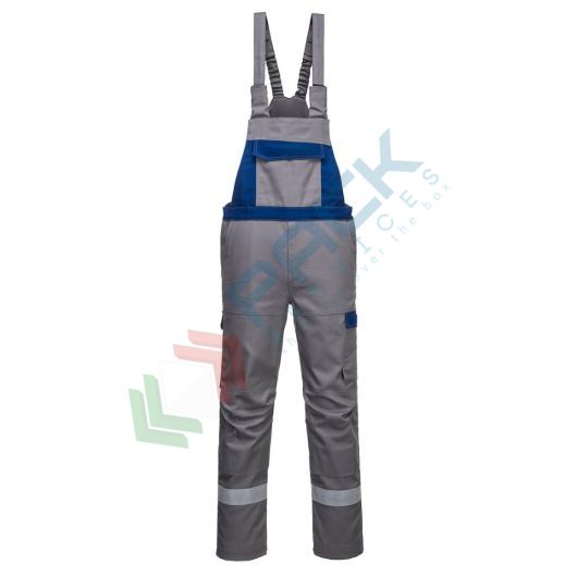 [FR07GRRL] Salopette da lavoro ignifuga in tessuto Bizflame Ultra, 80% Cotone + 19% Poliestere + 1% Fibra di carbonio, 340 gr, omologata EN ISO 11612 + EN ISO 11611 + EN 1149 + EN 13034, colore grigio