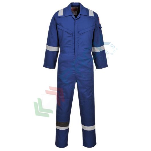 Tuta da lavoro antistatica super leggera, in tessuto Bizflame Plus 99% cotone + 1% fibra di carbonio, 210 gr, omologata EN ISO 11612 + EN ISO 11611 + EN 1149, vestibilità regular, colore blu royal