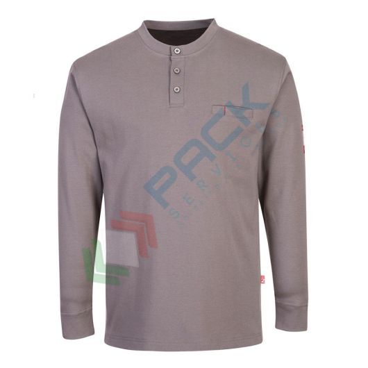 T-Shirt da lavoro antistatica 99% cotone + 1% fibra di carbonio, 237 gr, omologata EN ISO 11612 + EN 1149, maniche lunghe, con filo in aramide FR per una maggiore durata e protezione, colore grigio