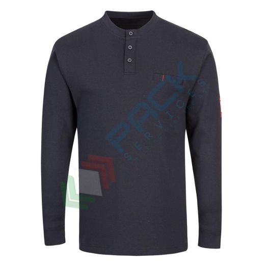 T-Shirt da lavoro antistatica 99% cotone + 1% fibra di carbonio, 237 gr, omologata EN ISO 11612 + EN 1149, maniche lunghe, con filo in aramide FR per una maggiore durata e protezione, colore blu navy