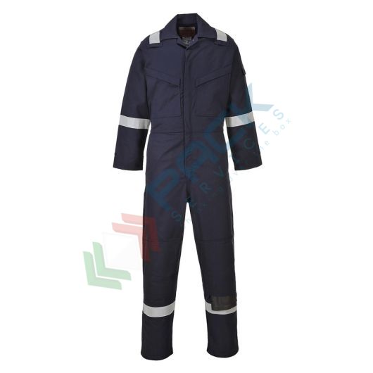 [FR50NATM] Tuta da lavoro antifiamma e antistatica, in tessuto Bizflame Plus 99% cotone + 1% fibra di carbonio, 350 gr, omologata EN ISO 11612 + EN ISO 11611 + EN 1149, vestibilità tall, colore blu navy