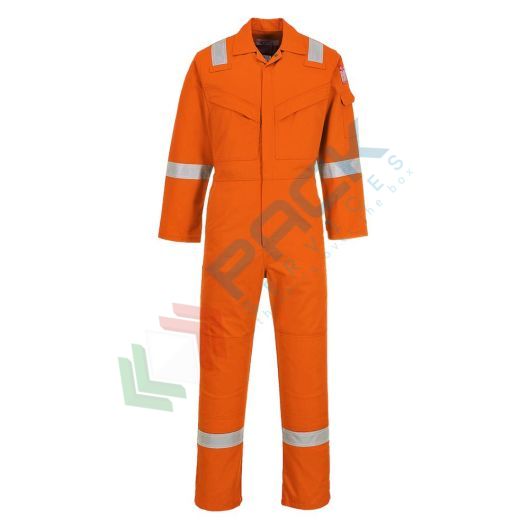 Tuta da lavoro antifiamma e antistatica, in tessuto Bizflame Plus 99% cotone + 1% fibra di carbonio, 350 gr, omologata EN ISO 11612 + EN ISO 11611 + EN 1149, vestibilità regular, colore arancione