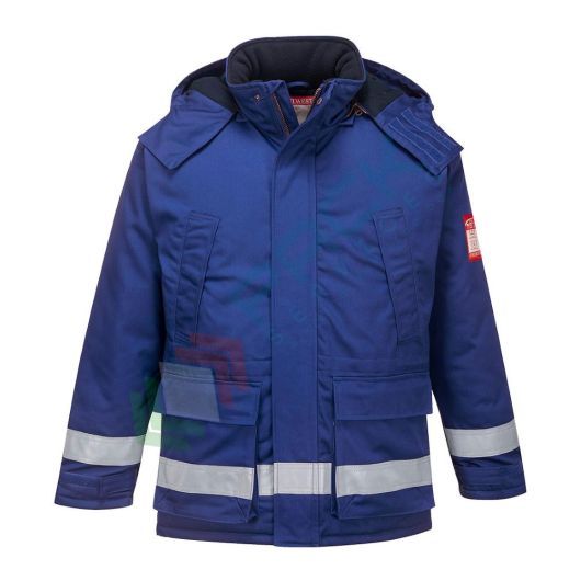 [FR59RBRXXL] Giacca da lavoro ignifuga invernale, 99% Cotone + 1% Fibra di Carbonio, omologata EN ISO 11612 + EN 1149 + EN 342 + EN ISO 11611, modello antistatico, colore blu royal, taglia XXL