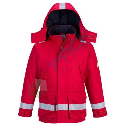 [FR59RERL] Giacca da lavoro ignifuga invernale, 99% Cotone + 1% Fibra di Carbonio, omologata EN ISO 11612 + EN 1149 + EN 342 + EN ISO 11611, modello antistatico, colore rosso, taglia L