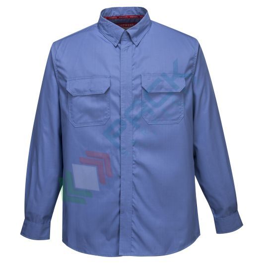 [FR69BLUL] Camicia da lavoro ignifuga, antistatico e antiacido, maniche lunghe, 99% Cotone + 1% Fibra di Carbonio, 160 gr, omologata EN ISO 11612 + EN 1149 + EN 13034, colore blu metro