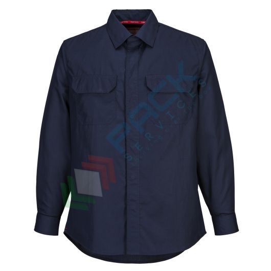 [FR69NARL] Camicia da lavoro ignifuga, antistatico e antiacido, maniche lunghe, 99% Cotone + 1% Fibra di Carbonio, 160 gr, omologata EN ISO 11612 + EN 1149 + EN 13034, colore blu navy