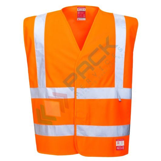 [FR71ORRXX/3X] Gilet alta visibilità ignifugo/antistatico 98% Poliestere + 2% Fibra di carbonio, ordito a maglia 120 gr, chiusura con fettuccia a strappo, omologato EN ISO 20471 Classe 2 + EN 1149 -5 + EN ISO 14116, colore arancione, taglia 3XL