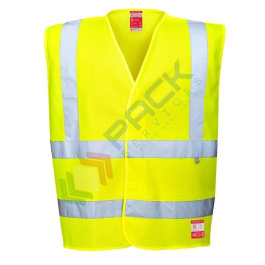 [FR71YERL/XL] Gilet alta visibilità ignifugo/antistatico 98% Poliestere + 2% Fibra di carbonio, ordito a maglia 120 gr, chiusura con fettuccia a strappo, omologato EN ISO 20471 Classe 2 + EN 1149 -5 + EN ISO 14116, colore giallo, taglia XL