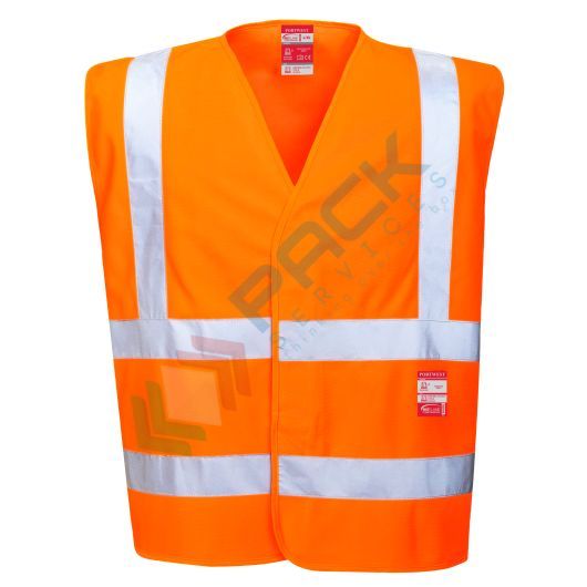 [FR75ORRL/XL] Gilet alta visibilità ignifugo 100% poliestere ordito a maglia, 120 gr, chiusura con fettuccia a strappo e vestibilità comoda, omologato EN ISO 20471 Classe 2 + EN ISO 14116, colore arancione, taglia XL