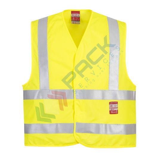 [FR75YERL/XL] Gilet alta visibilità ignifugo 100% poliestere ordito a maglia, 120 gr, chiusura con fettuccia a strappo e vestibilità comoda, omologato EN ISO 20471 Classe 2 + EN ISO 14116, colore giallo, taglia XL
