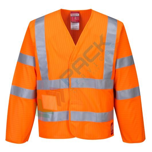 [FR85ORRXX/3X] Gilet alta visibilità a manica lunga ignifugo antistatico 98% Poliestere + 2% Fibra di carbonio, ordito a maglia, 120 gr, chiusura con fettuccia a strappo, omologato EN ISO 20471 Classe 2 + EN 1149 -5 + EN ISO 14116, colore arancione, taglia 3XL