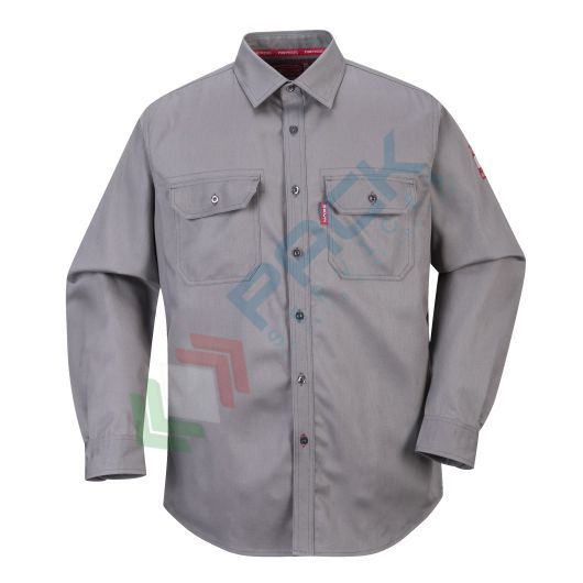 [FR89GRR5XL] Camicia da lavoro ignifuga, maniche lunghe, 88% cotone + 12% nylon, 237 gr, omologata EN ISO 11612, colore grigio