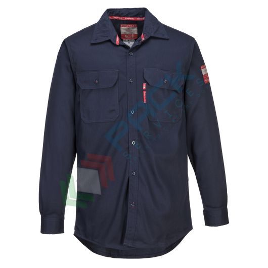 [FR89NARM] Camicia da lavoro ignifuga, maniche lunghe, 88% cotone + 12% nylon, 237 gr, omologata EN ISO 11612, colore blu navy