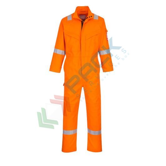 [FR93ORRL] Tuta da lavoro ignifuga, in tessuto Bizflame Ultra 80% Cotone + 19% Poliestere + 1% Fibra di carbonio, 340 gr, omologata EN ISO 11612 + EN ISO 11611 + EN 1149 + EN 13034, colore arancione