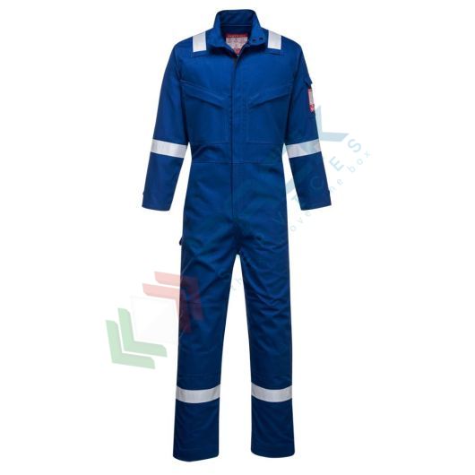 [FR93RBRL] Tuta da lavoro ignifuga, in tessuto Bizflame Ultra 80% Cotone + 19% Poliestere + 1% Fibra di carbonio, 340 gr, omologata EN ISO 11612 + EN ISO 11611 + EN 1149 + EN 13034, colore blu royal