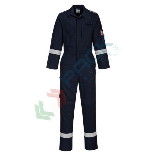 [FR502NARL] Tuta da lavoro ignifuga leggera in tessuto Bizflame Plus, 99% cotone + 1% fibra di carbonio, 210 gr, omologata EN ISO 11612 + EN ISO 11611 + EN 1149, colore blu navy