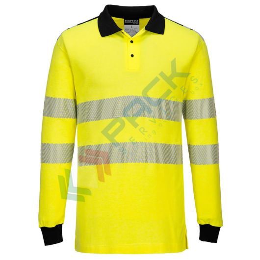 Polo alta visibilità ignifuga in tessuto modaflame HV (60% modacrilico + 39% cotone + 1% fibra di carbonio, 210 gr, modello WX3 maniche lunghe, certificata CE + EN ISO 20471 Classe 3 + IEC 61482-2 + EN 1149 -5 + EN ISO 11612, colore giallo/nero, tg. S