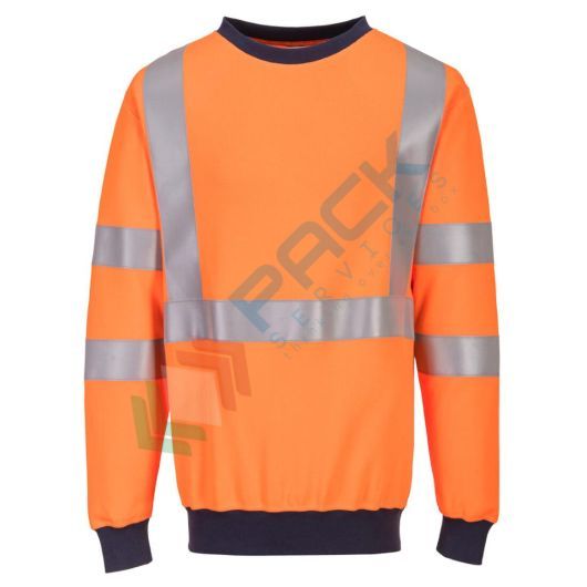 [FR703ORRL] Felpa alta visibilità, antistatica ed ignifuga, girocollo, senza cappuccio, 45% modacrilico + 25% poliestere + 23% cotone + 6% aramide + 1% antistatico, 300 gr, senza zip, omologata EN ISO 11612 + EN 1149 + EN ISO 20471 + IEC 61482, colore arancione