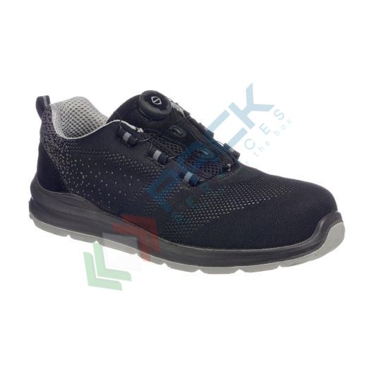 [FT08BGY39] Scarpe antinfortunistiche da lavoro S1P, basse, serie COMPOSITELITE®, con lacci di sicurezza, in maglia, puntale in composito, colore nero/grigio (modello TRAINER KNIT)