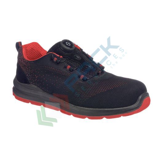 [FT08BKD47] Scarpe antinfortunistiche da lavoro S1P, basse, serie COMPOSITELITE®, con lacci di sicurezza, in maglia, puntale in composito, colore nero/rosso (modello TRAINER KNIT)