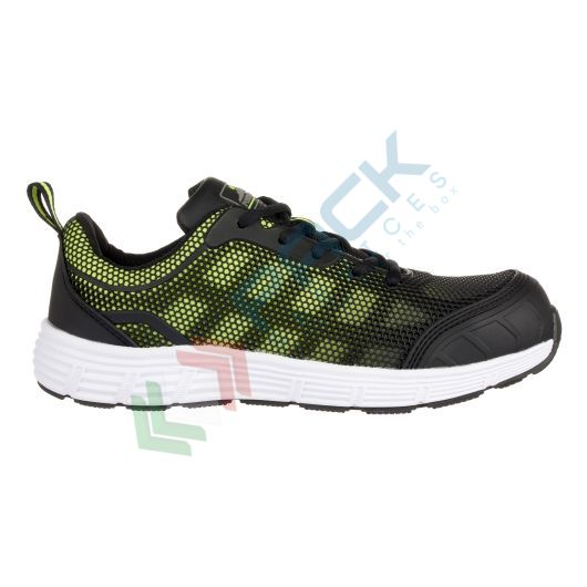 [FT15BGN41] Scarpe antinfortunistiche da lavoro S1P, basse, serie STEELITE®, in KPU/rete, puntale in acciaio, colore nero/verde (modello TOVE)