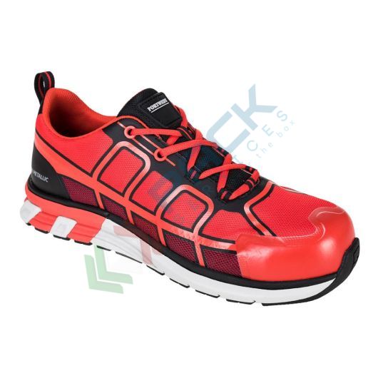 [FT17RBK43] Scarpe antinfortunistiche da lavoro SBP AE, basse sportive, in 100% poliestere, puntale in composito, colore rosso/nero (modello OlymFlex Barcelona)