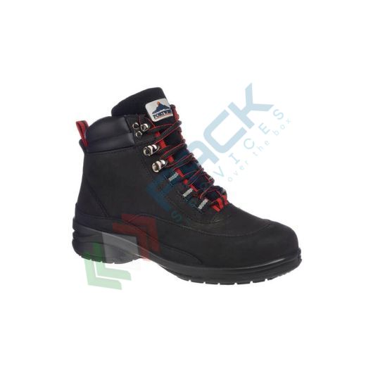 [FT42BKR38] Scarpe antinfortunistiche da lavoro S3, alte da donna, modello trekking, serie STEELITE®, in pelle Nubuck pieno fiore, puntale in acciaio, colore nero