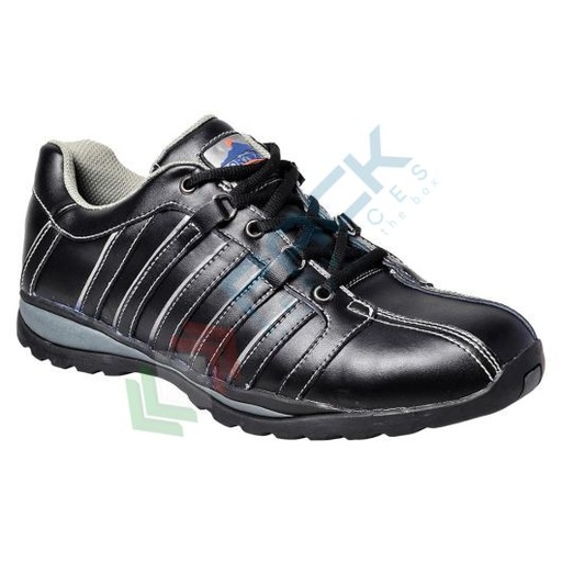 [FW33BKR41] Scarpe antinfortunistiche da lavoro S1P HRO, basse, sportive, serie STEELITE®, in pelle martellata, puntale in acciaio, colore nero (modello ARX Trainer)