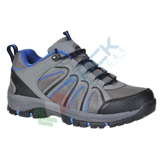 Scarpe antinfortunistiche da lavoro, basse, in PU/rete, puntale anti urto cucito in pelle, colore grigio (modello Nebraska)