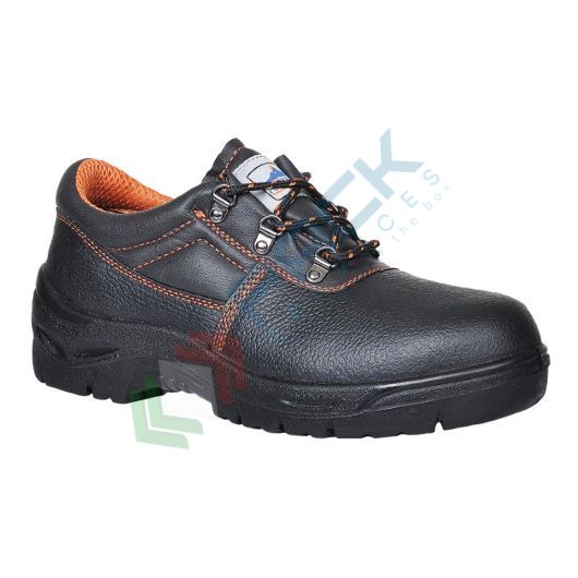 [FW85BKR47] Scarpe antinfortunistiche da lavoro S1P, basse, in pelle martellata, puntale in acciaio, colore nero (modello Ultra Safety)